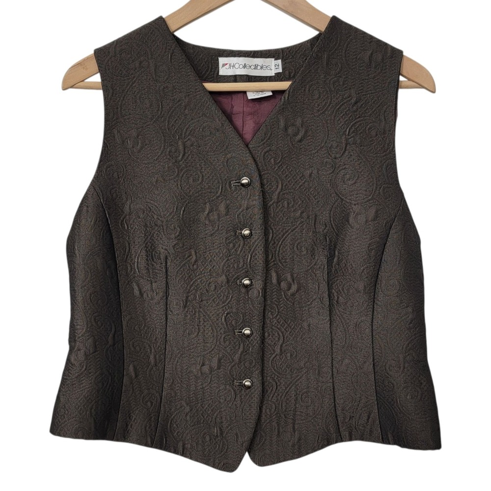 Vtg JH Collectibles Vest 12 Brown Steampunk Jacquard Paisley Victorian 90s y2k
